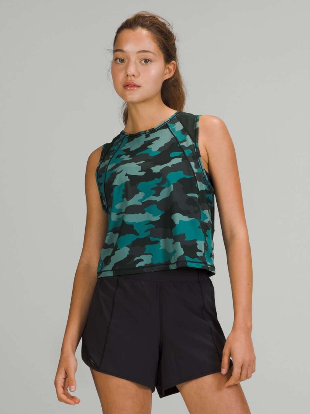Lululemon Women's Sculpt Cropped Tank Top - Green/Teal Camo